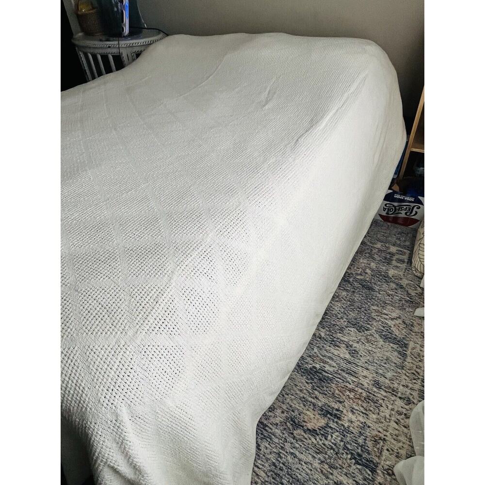 White Cotton Waffle Weave Blanket King USA WPL 1675 Vintage Diamond 25 Beacon ? - Picture 11 of 16